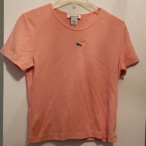 Peach Scoop Neck Shirt With Embroidered Fish